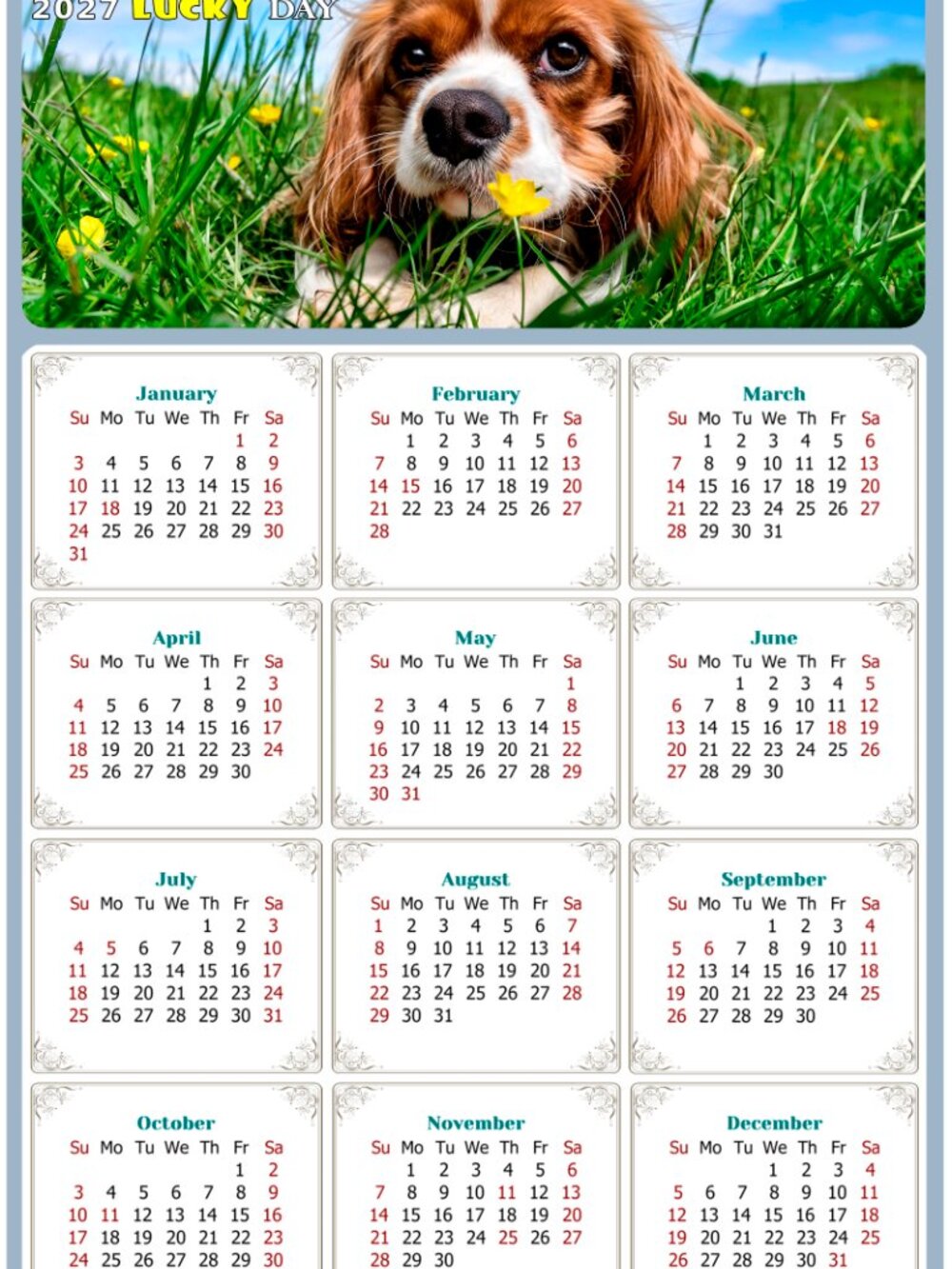 2027 Magnetic Calendar - Today is my Lucky Day - Dogs Themed 06 (7 x 10.5)